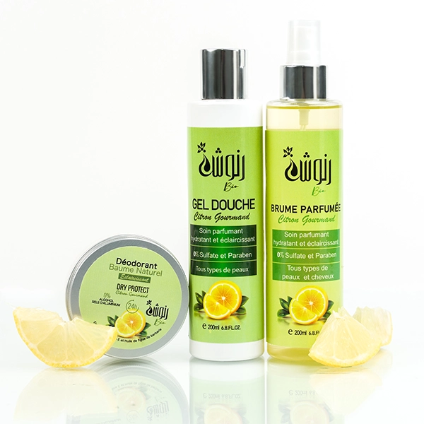 Pack Citron Gourmands soins corps : gel douche, brume parfumée et déodorant naturel